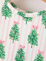 Christmas Girls Pink Stripe Tree Bow Twirl Dress by Rylee Faith Designs