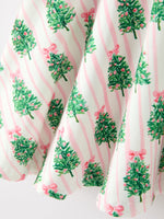 Christmas Girls Pink Stripe Tree Bow Twirl Dress by Rylee Faith Designs