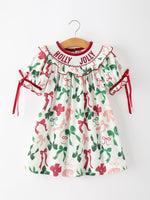 Christmas Girls Holly Jolly Bow Smocked Ruffle Dress by Rylee Faith Designs