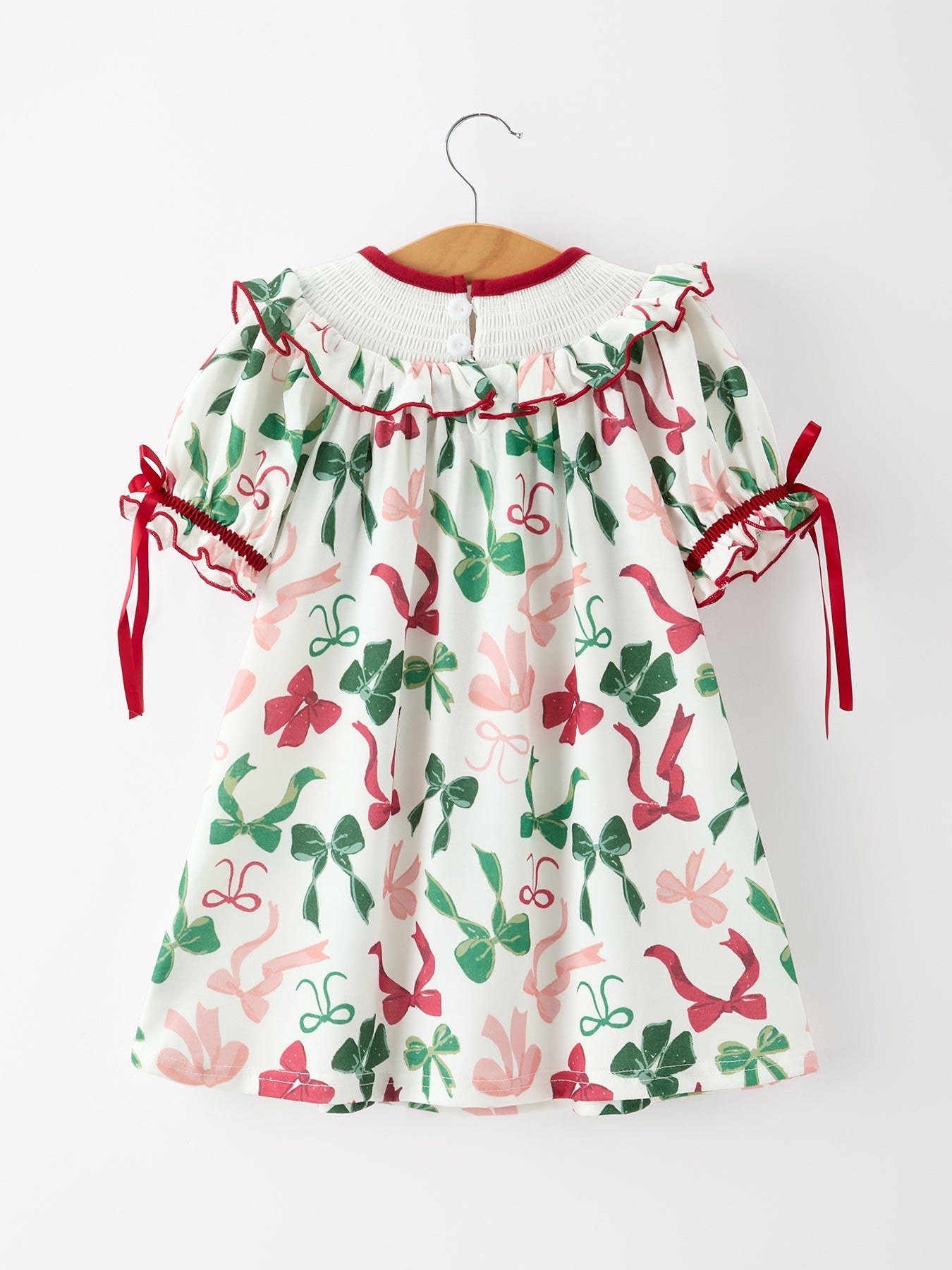 Christmas Girls Holly Jolly Bow Smocked Ruffle Dress by Rylee Faith Designs