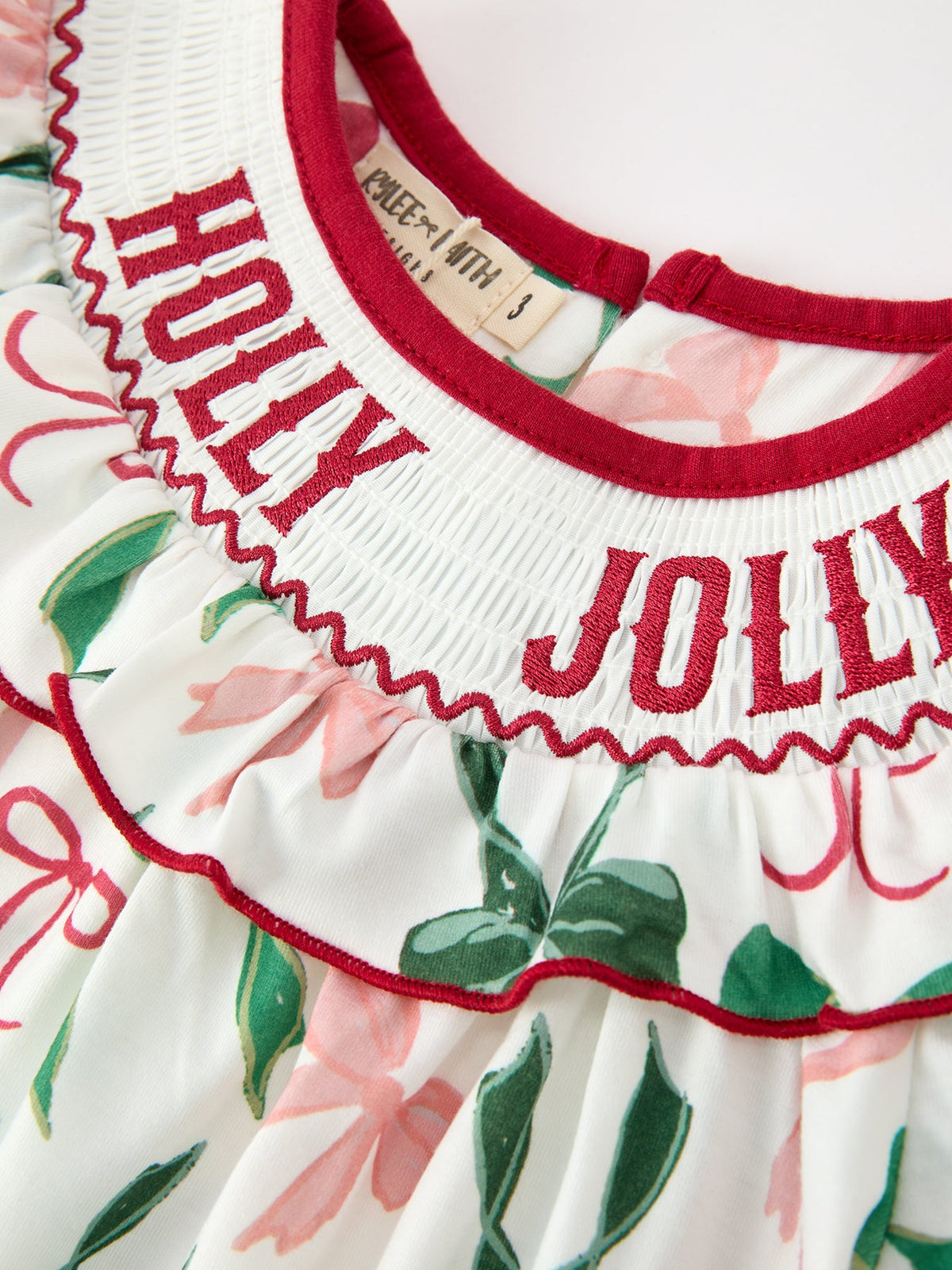 Christmas Girls Holly Jolly Bow Smocked Ruffle Dress by Rylee Faith Designs