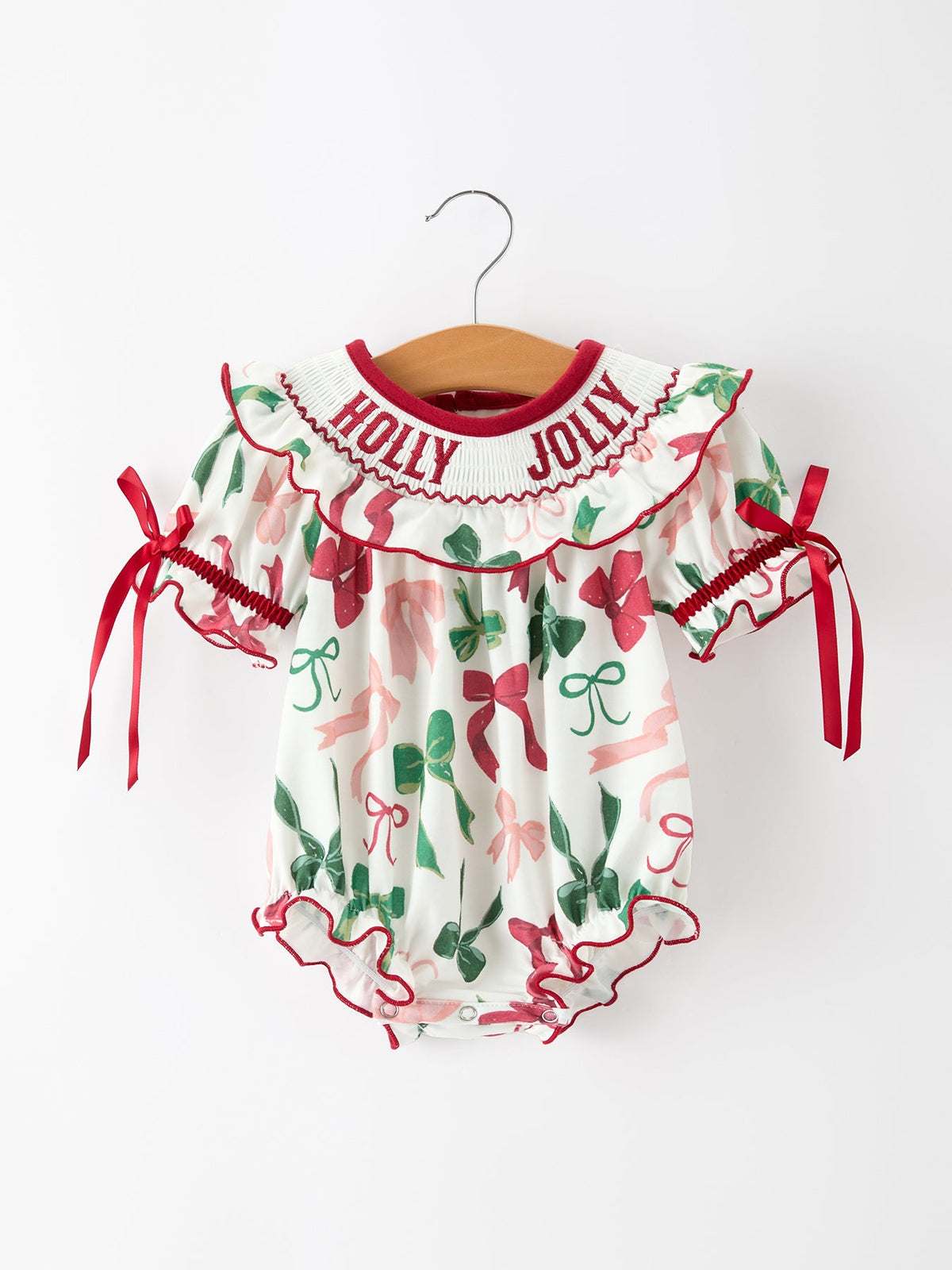 Christmas Baby Girls Holly Jolly Smocked Bubble Romper by Rylee Faith Designs