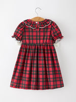 Christmas Girls Plaid Puppy Smocked Ruffle Collar Dress by Rylee Faith Designs