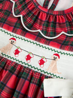 Christmas Girls Plaid Puppy Smocked Ruffle Collar Dress by Rylee Faith Designs