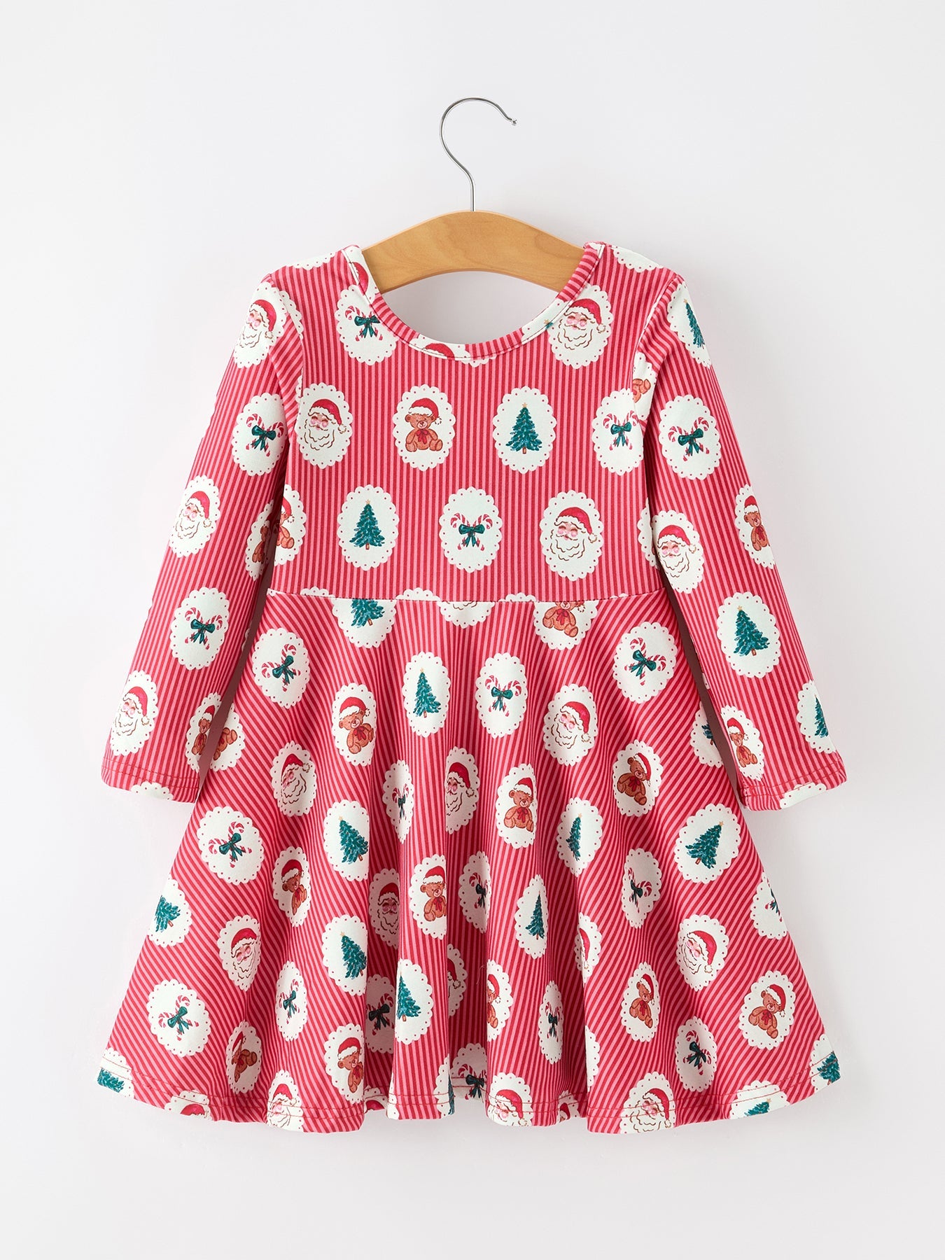 Christmas Girls' Santa and Tree Striped Dress by Rylee Faith Designs
