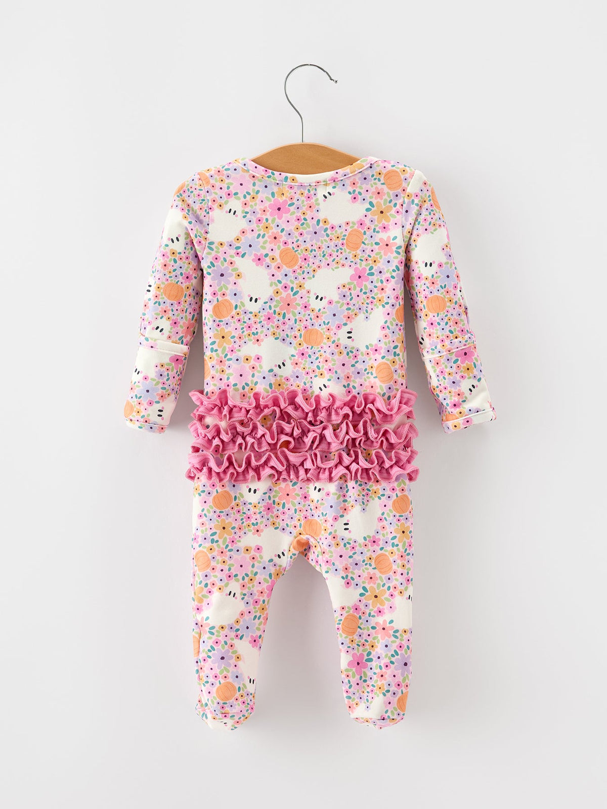 Halloween Ghost Baby Zip Romper Ruffle Trim by Rylee Faith Designs