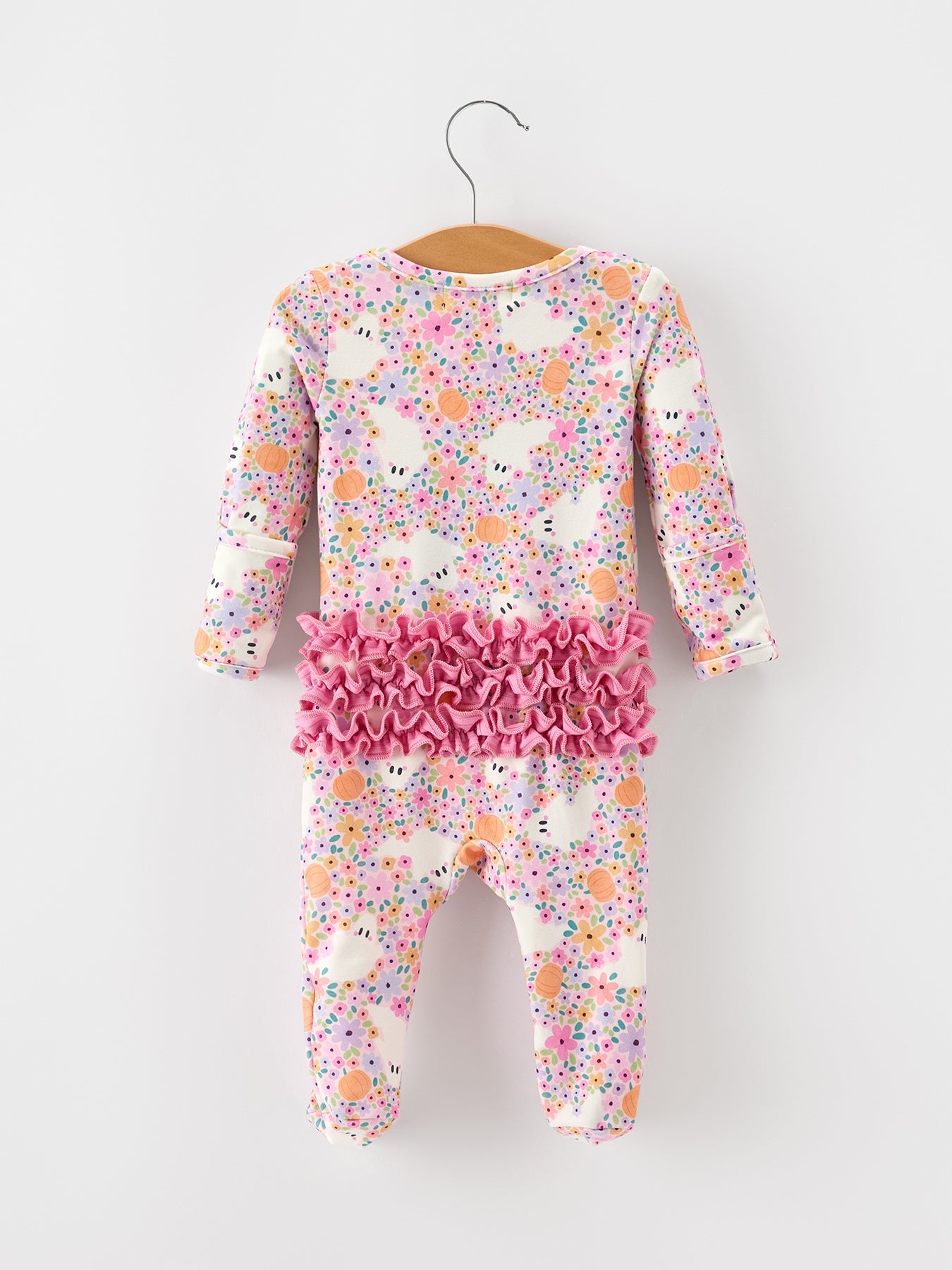 Halloween Ghost Baby Zip Romper Ruffle Trim by Rylee Faith Designs