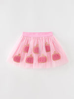 Fall Girls Pink Pumpkin Appliqué Tulle Skirt by Rylee Faith Designs