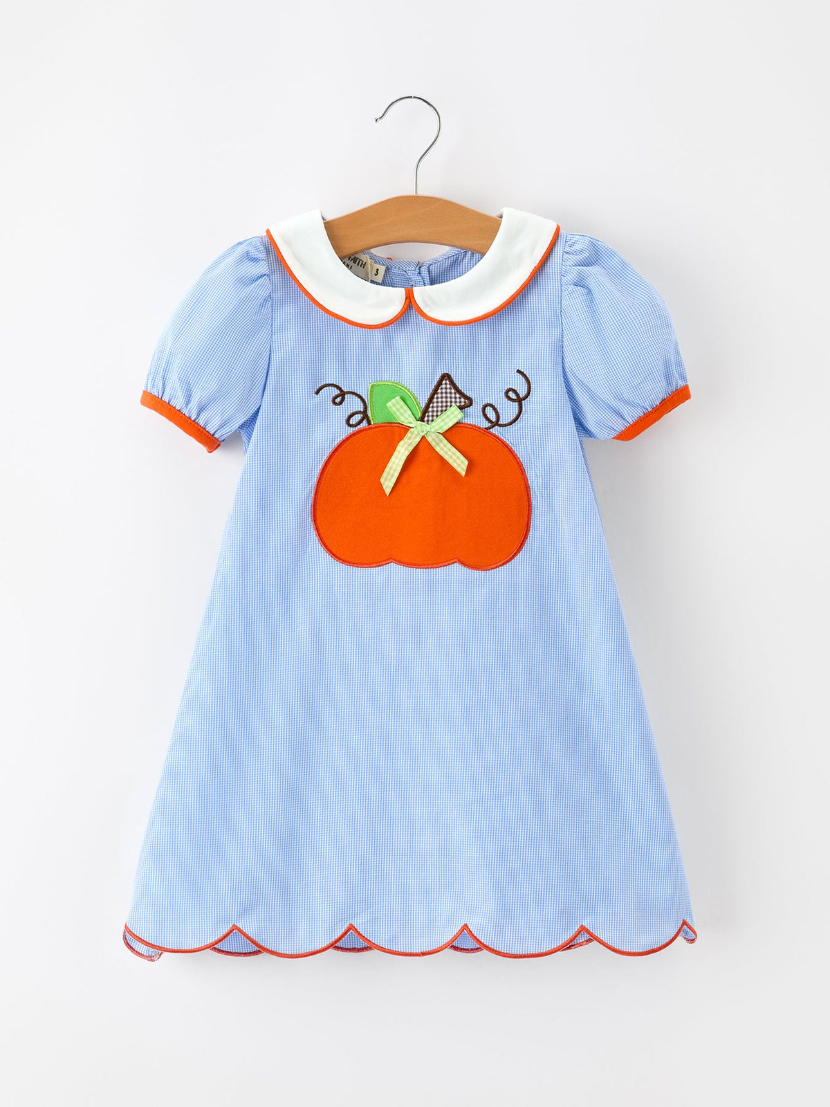 Fall Girls Plaid Pumpkin Appliqué Peter Pan Collar Dress by Rylee Faith Designs