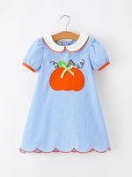 Fall Girls Plaid Pumpkin Appliqué Peter Pan Collar Dress by Rylee Faith Designs