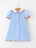 Fall Girls Plaid Pumpkin Appliqué Peter Pan Collar Dress by Rylee Faith Designs
