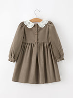 Fall Girls Pumpkin Smocked Eyelet Collar Corduroy Dress by Rylee Faith Designs