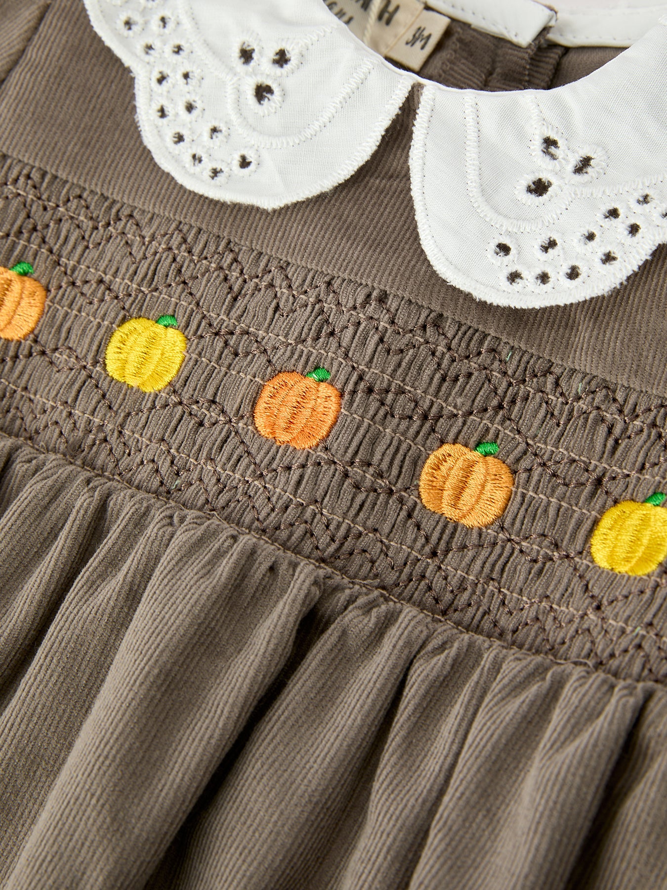 Fall Baby Girls Pumpkin Smocked Eyelet Collar Romper by Rylee Faith Designs
