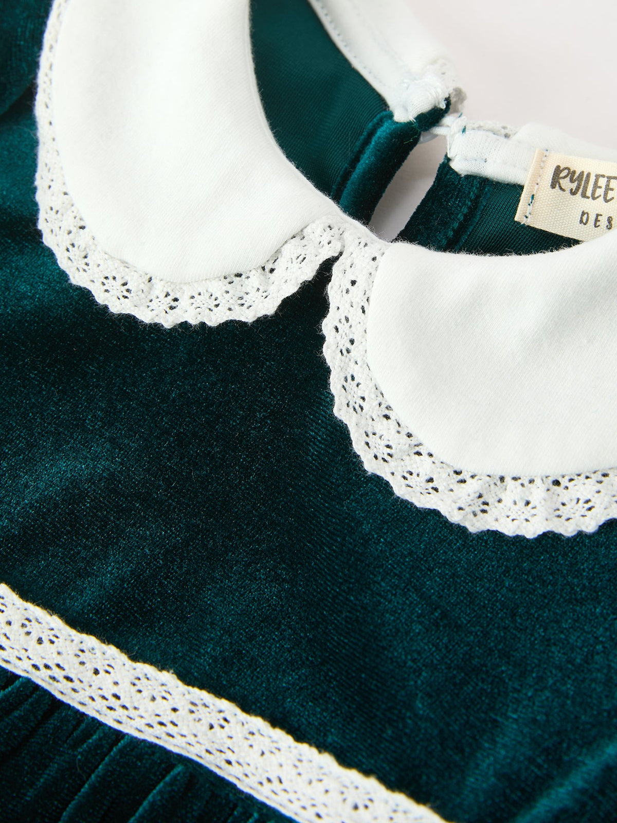Baby Girls Emerald Green Velvet Peter Pan Collar Christmas Romper by Rylee Faith Designs