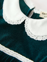 Baby Girls Emerald Green Velvet Peter Pan Collar Christmas Romper by Rylee Faith Designs