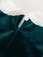 Baby Girls Emerald Green Velvet Peter Pan Collar Christmas Romper by Rylee Faith Designs