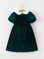 Girls Emerald Green Velvet Lace Collar Christmas Dress by Rylee Faith Designs