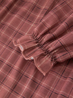 Girls Brown Plaid Lace-Trim Peter Pan Collar Dress by Rylee Faith Designs