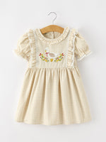 Girls Goose Embroidered Beige Plaid Ruffle Dress by Rylee Faith Designs