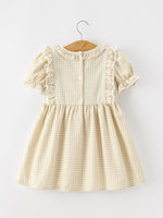 Girls Goose Embroidered Beige Plaid Ruffle Dress by Rylee Faith Designs