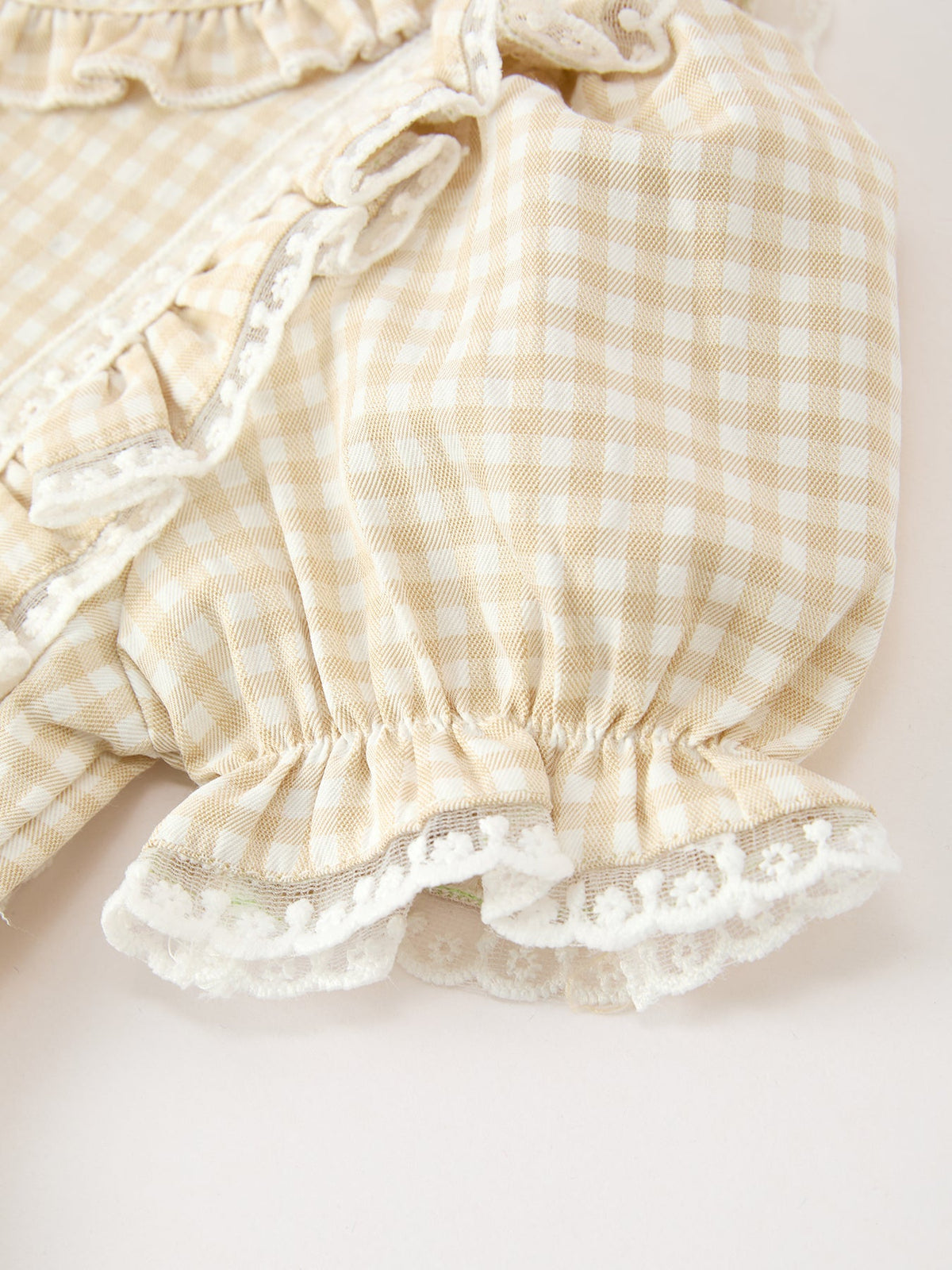Girls Goose Embroidered Beige Plaid Ruffle Dress by Rylee Faith Designs