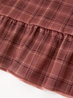 Girls Brown Plaid Lace-Trim Peter Pan Collar Dress by Rylee Faith Designs