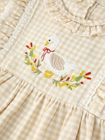 Baby Girls Goose Embroidered Beige Plaid Ruffle Bloomer Set by Rylee Faith Designs