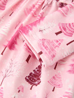 Christmas Tree Print Girls Pink Ruffle Long Sleeve Dress by Rylee Faith Designs