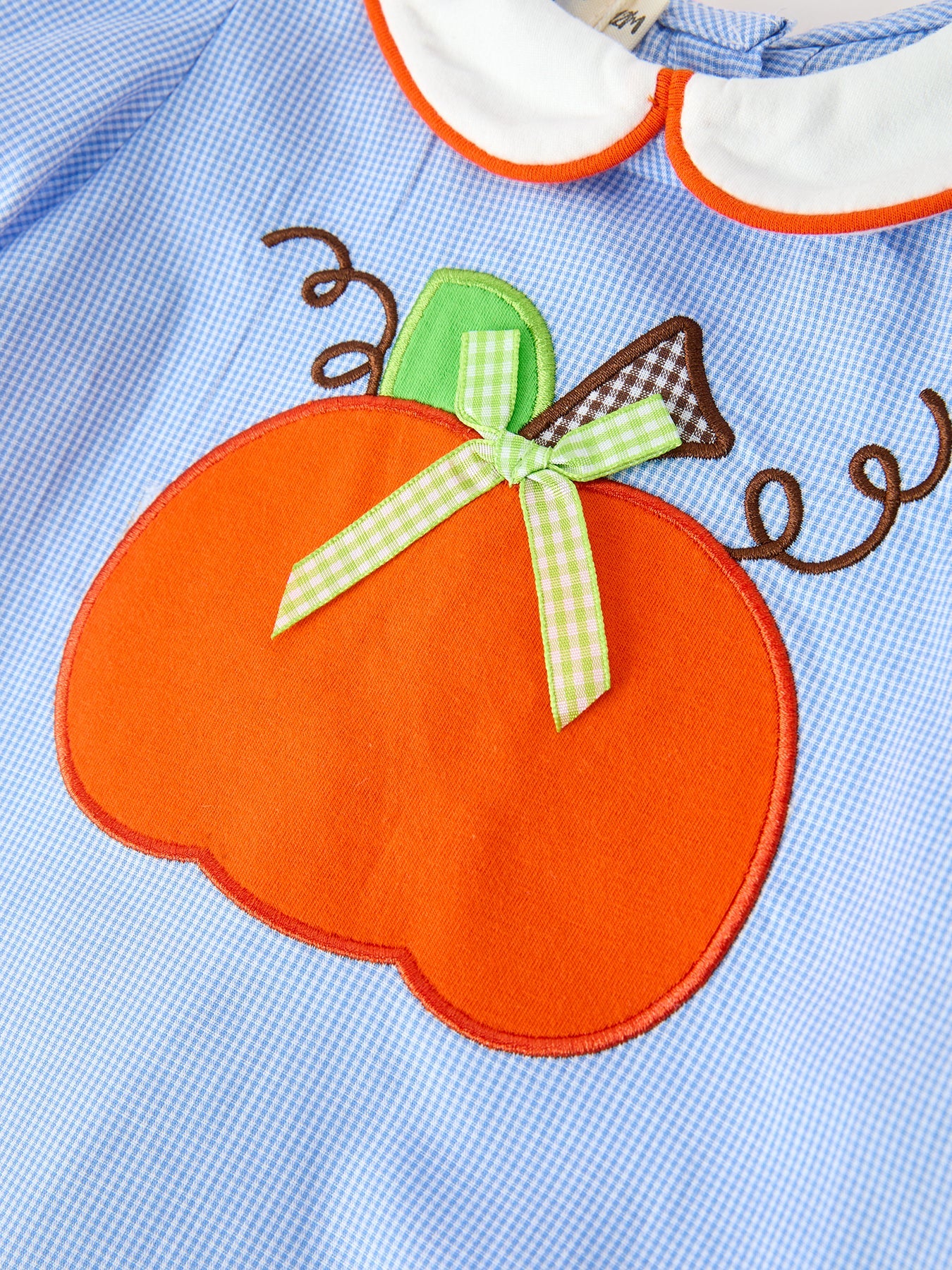 Fall Girls Pumpkin Appliqué Peter Pan Collar Bloomer Set by Rylee Faith Designs
