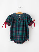 Girls Christmas Plaid Smocked Bubble Romper by Rylee Faith Designs