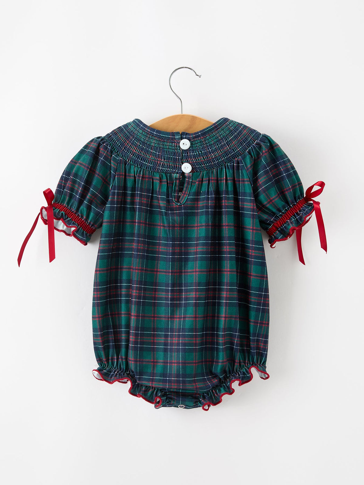 Girls Christmas Plaid Smocked Bubble Romper by Rylee Faith Designs
