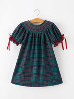Christmas Girls Plaid Smocked Dres Puff Sleeves by Rylee Faith Designs