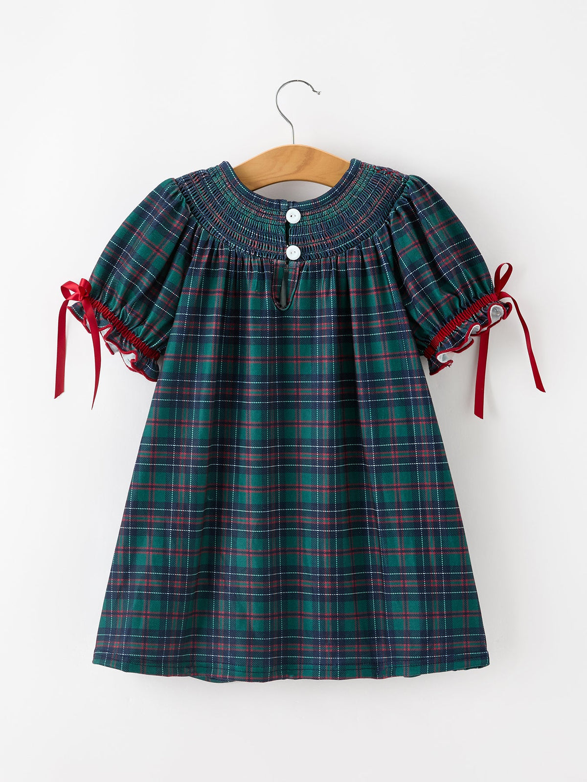 Christmas Girls Plaid Smocked Dres Puff Sleeves by Rylee Faith Designs