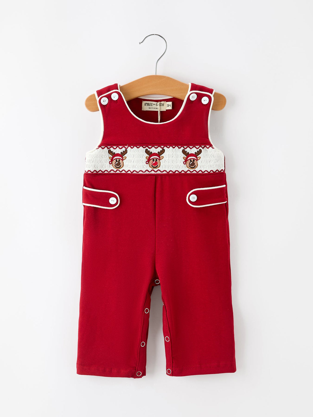 Baby Boys Christmas Reindeer Smocked Red Jonjon by Rylee Faith Designs
