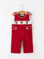 Baby Boys Christmas Reindeer Smocked Red Jonjon by Rylee Faith Designs