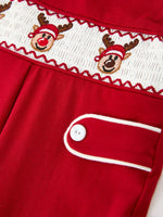 Baby Boys Christmas Reindeer Smocked Red Jonjon by Rylee Faith Designs
