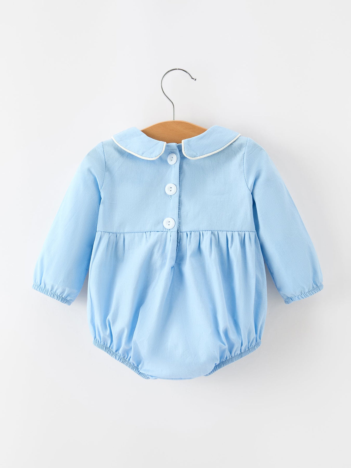 Christmas Nativity Embroidered Baby Boy Blue Smocked Romper by Rylee Faith Designs