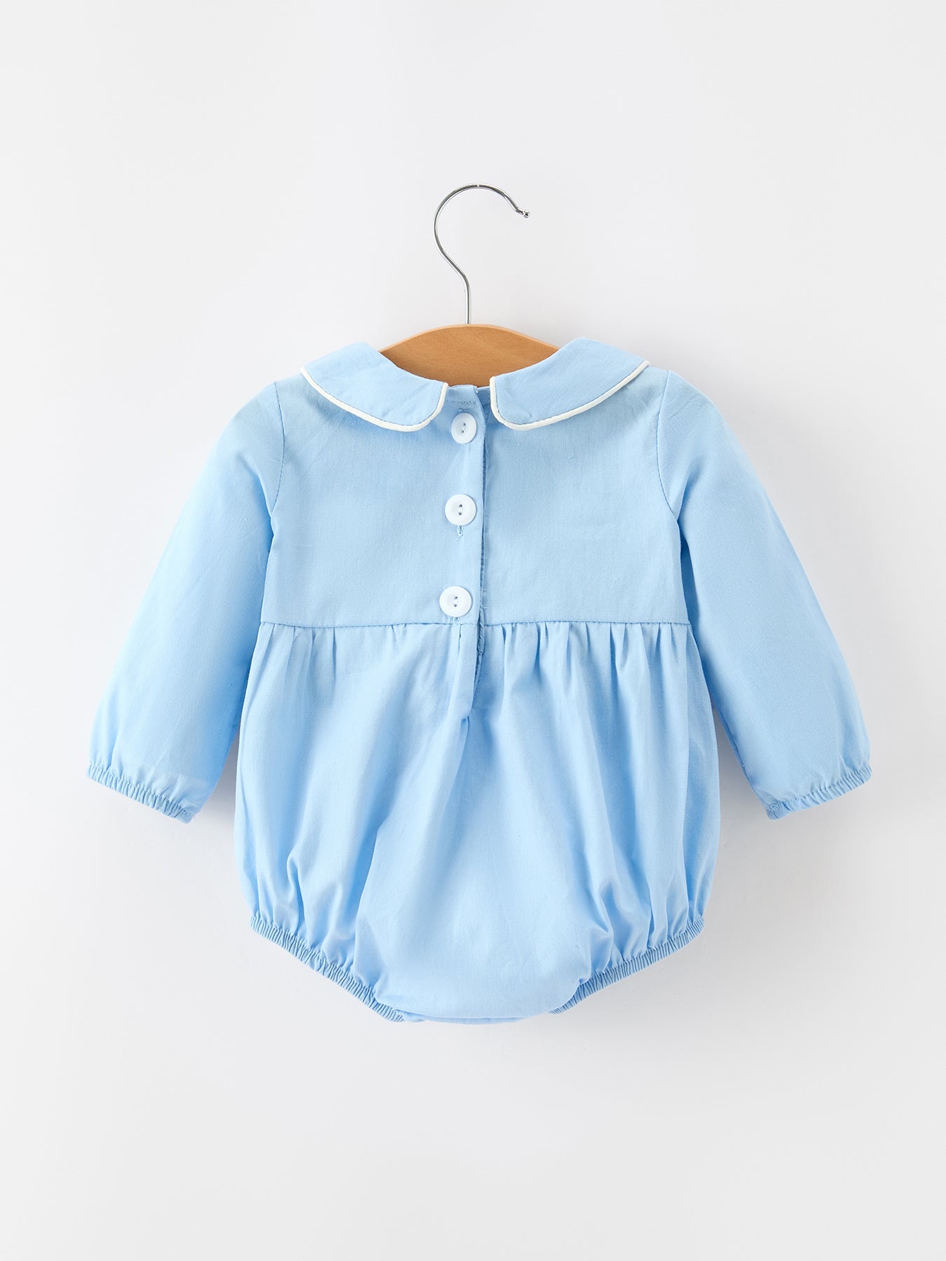 Christmas Nativity Embroidered Baby Boy Blue Smocked Romper