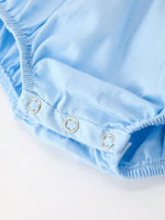 Christmas Nativity Embroidered Baby Boy Blue Smocked Romper by Rylee Faith Designs