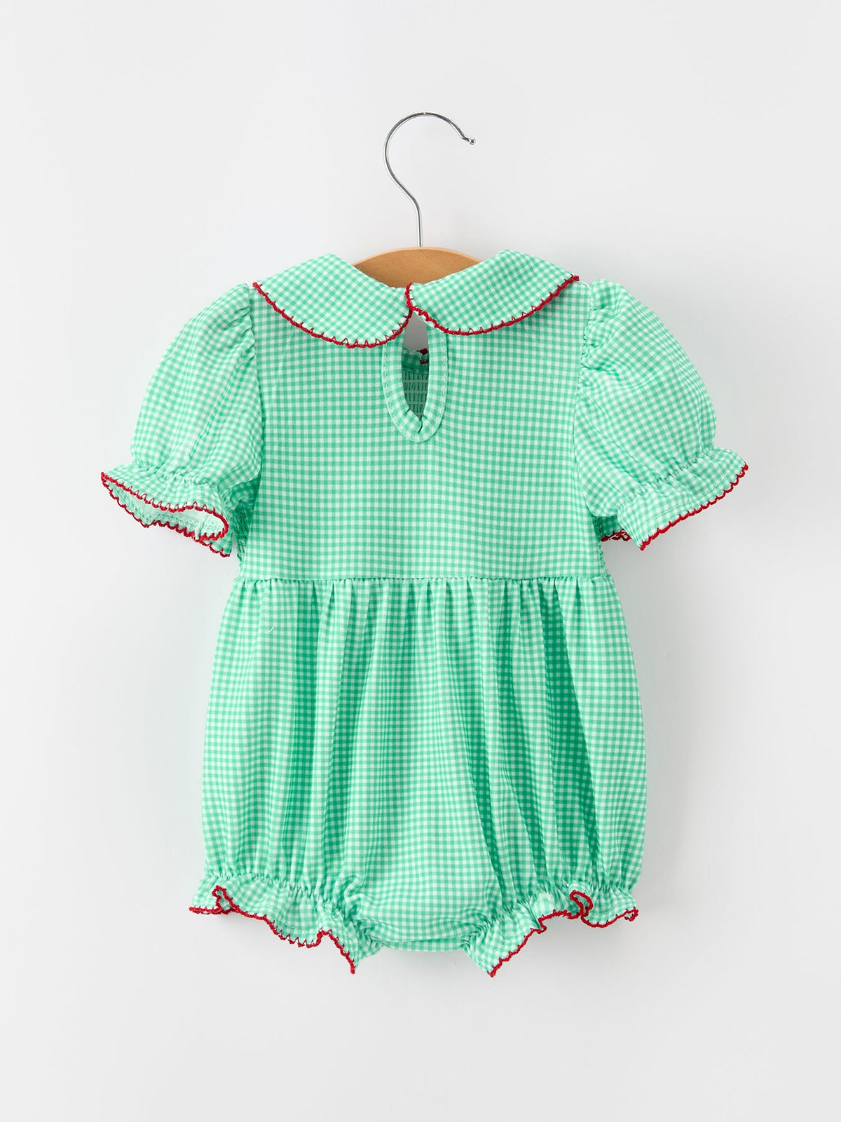 Christmas Girls Green Plaid Smocked Bow Bubble Romper by Rylee Faith Designs