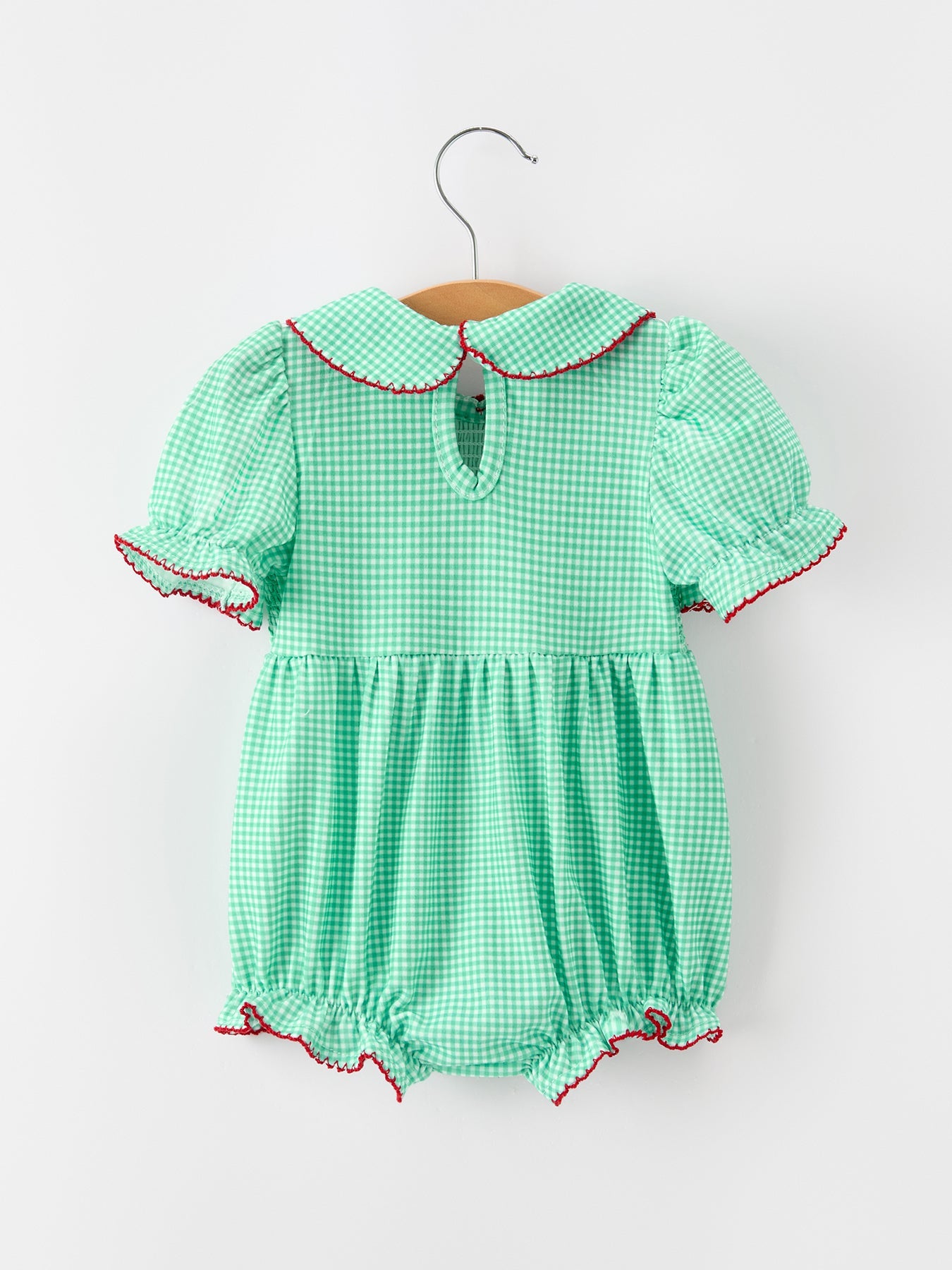 Christmas Girls Green Plaid Smocked Bow Bubble Romper by Rylee Faith Designs