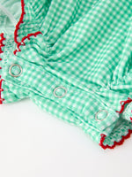 Christmas Girls Green Plaid Smocked Bow Bubble Romper by Rylee Faith Designs