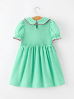 Christmas Girls Green Plaid Smocked Bow Peter Pan Collar Dress by Rylee Faith Designs
