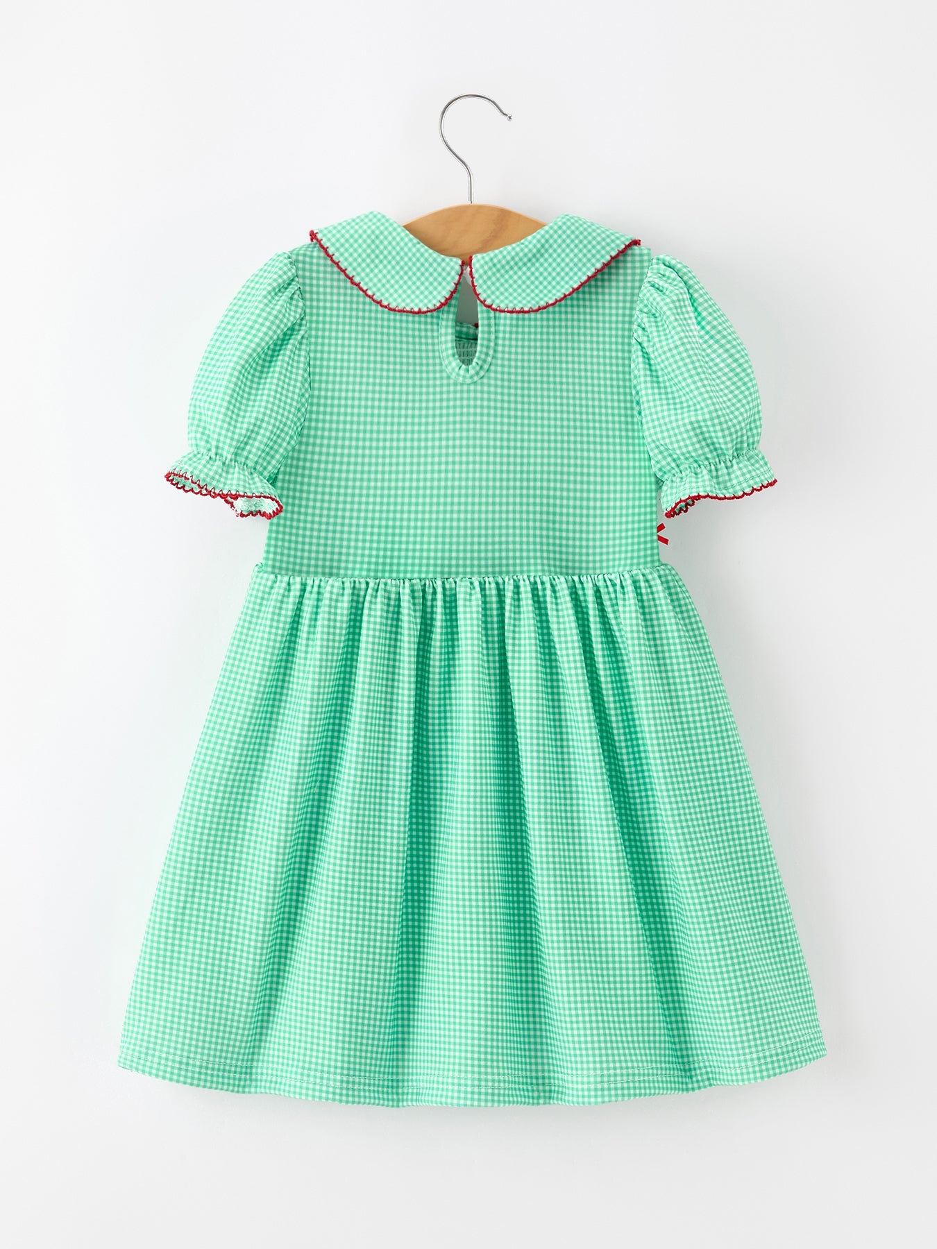 Christmas Girls Green Plaid Smocked Bow Peter Pan Collar Dress by Rylee Faith Designs