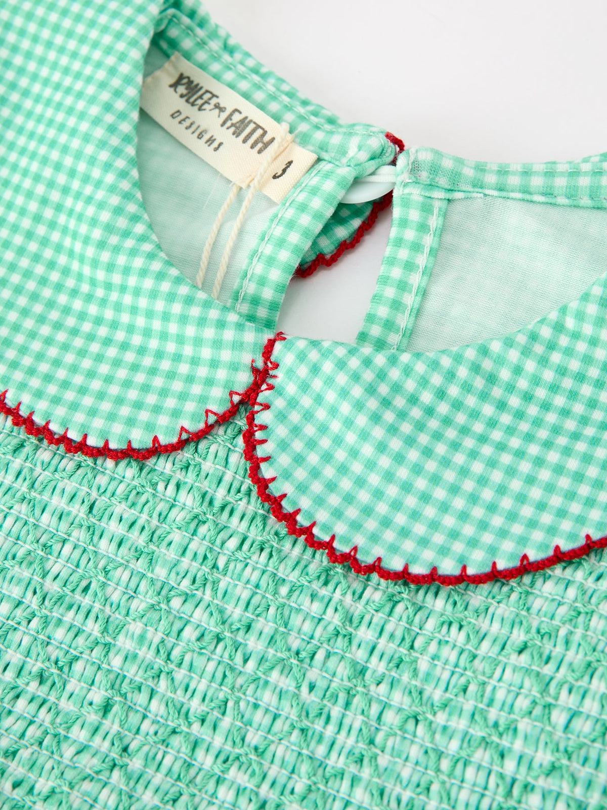 Christmas Girls Green Plaid Smocked Bow Peter Pan Collar Dress by Rylee Faith Designs