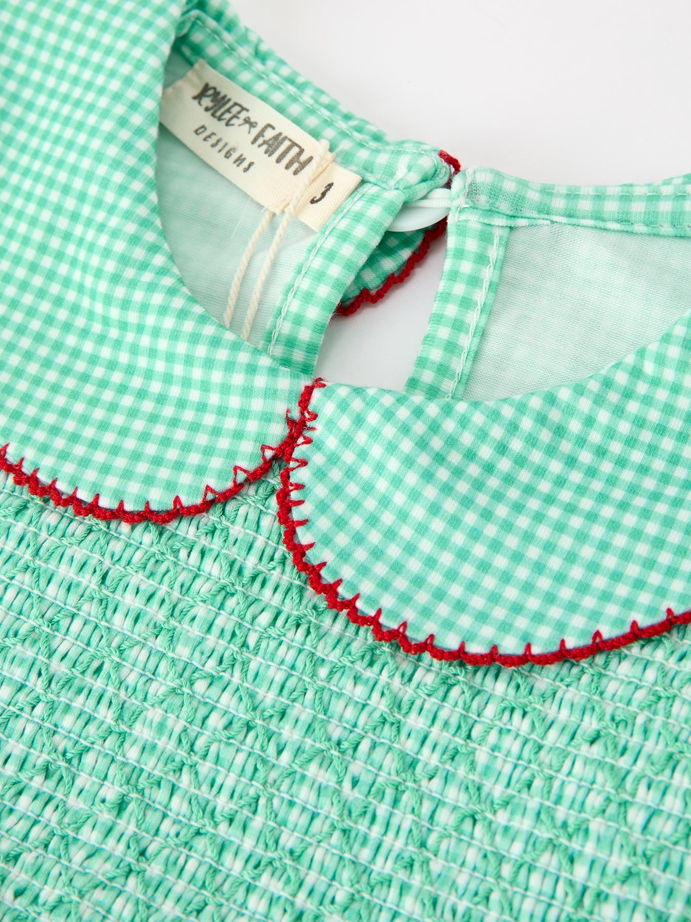 Christmas Girls Green Plaid Smocked Bow Peter Pan Collar Dress by Rylee Faith Designs