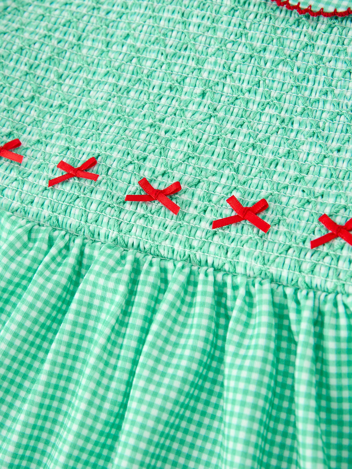 Christmas Girls Green Plaid Smocked Bow Peter Pan Collar Dress by Rylee Faith Designs