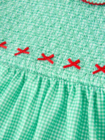 Christmas Girls Green Plaid Smocked Bow Peter Pan Collar Dress by Rylee Faith Designs