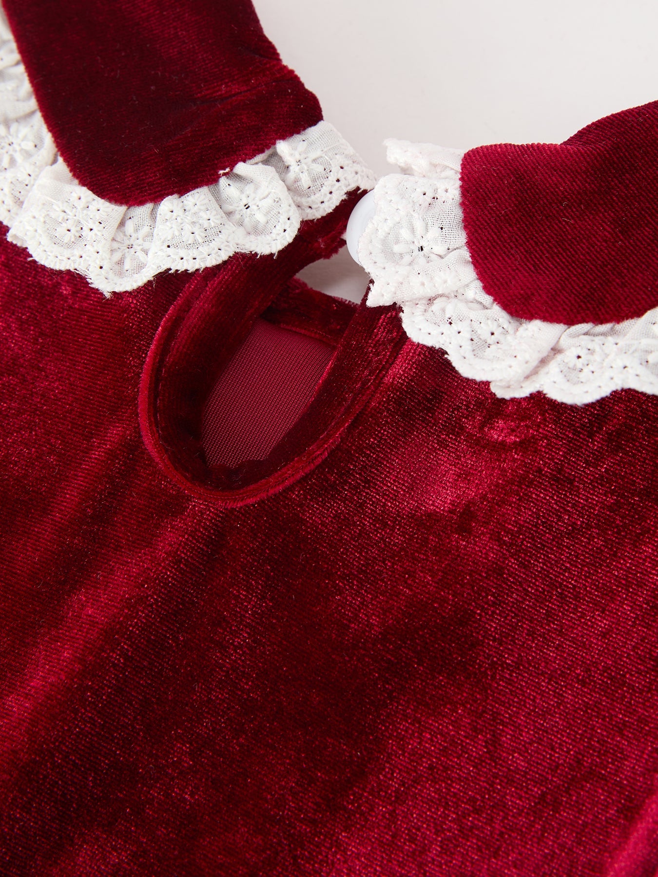 Christmas Burgundy Velvet Girls Smocked Pearl Lace Collar Dress by Rylee Faith Designs