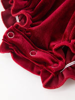 Christmas Burgundy Velvet Baby Girl Smocked Pearl Romper by Rylee Faith Designs